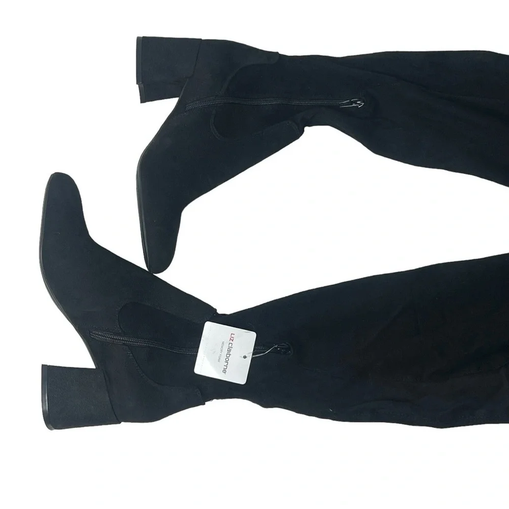NWT Liz Claiborne Suede Black Over-the-Knee Thigh High Memory Foam Women's Boots